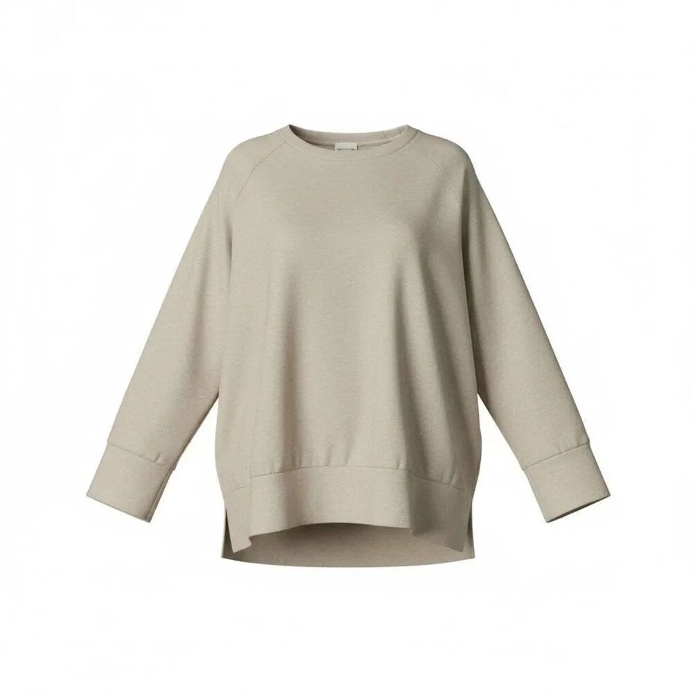 Women Beige Relaxed Fit Sweatshirt Plus Size XXXL (22) Cotton Blend Side Slit